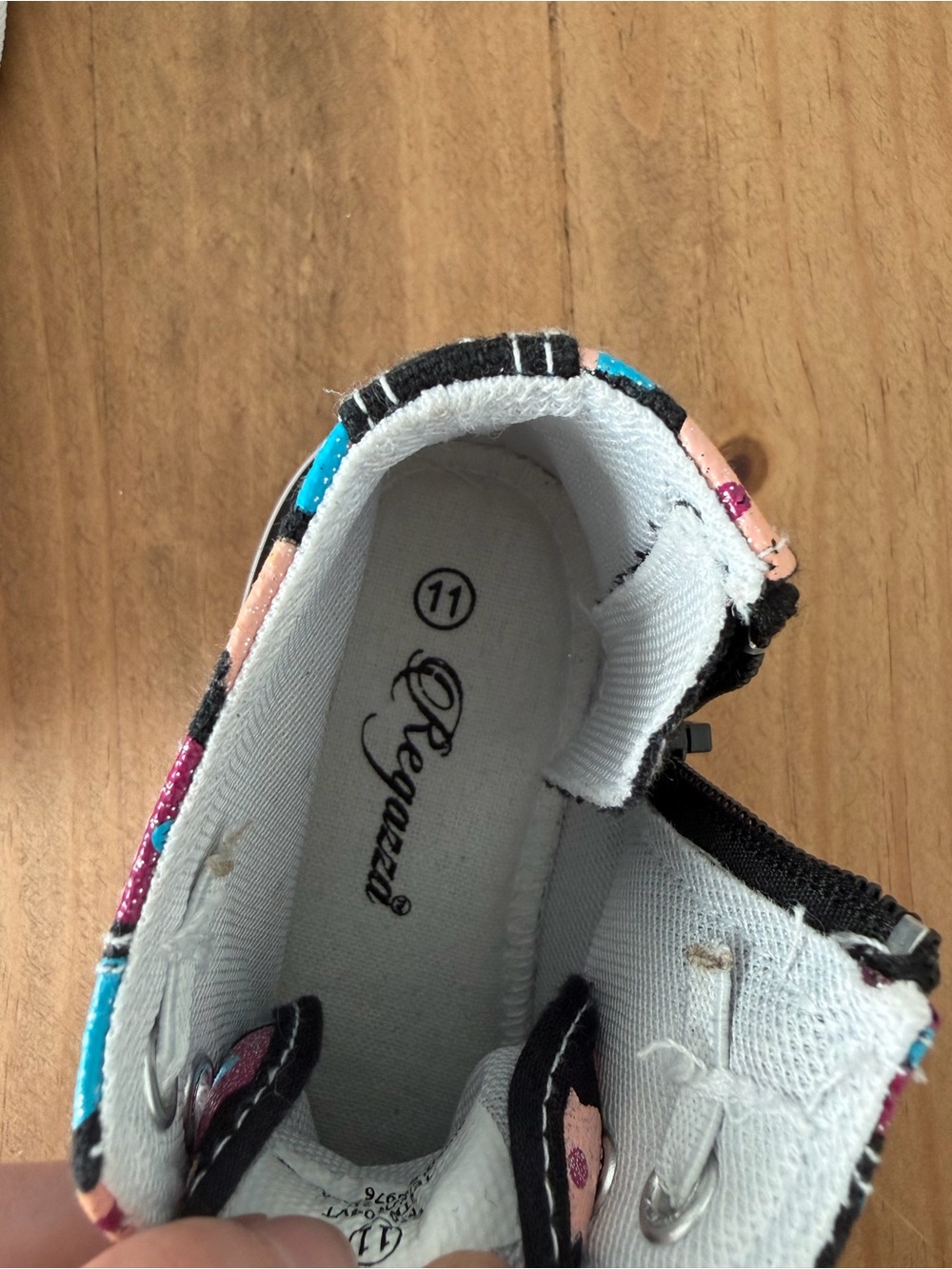 Kids High-Top Floral Canvas Sneakers - Black with Pink & Blue Flowers - Picture 6 of 6